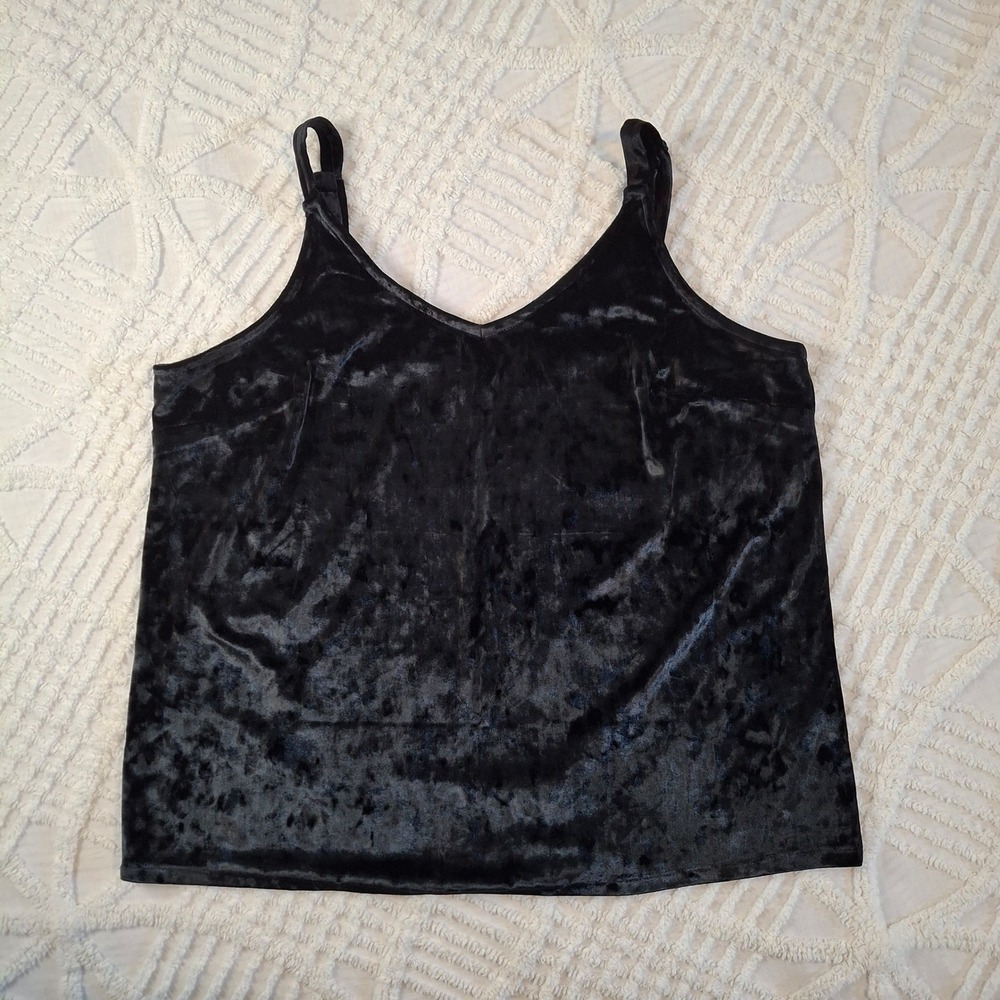 Colleen‎ Lopez Women's Size Large Black Velvet V Neck Cami Tank Top